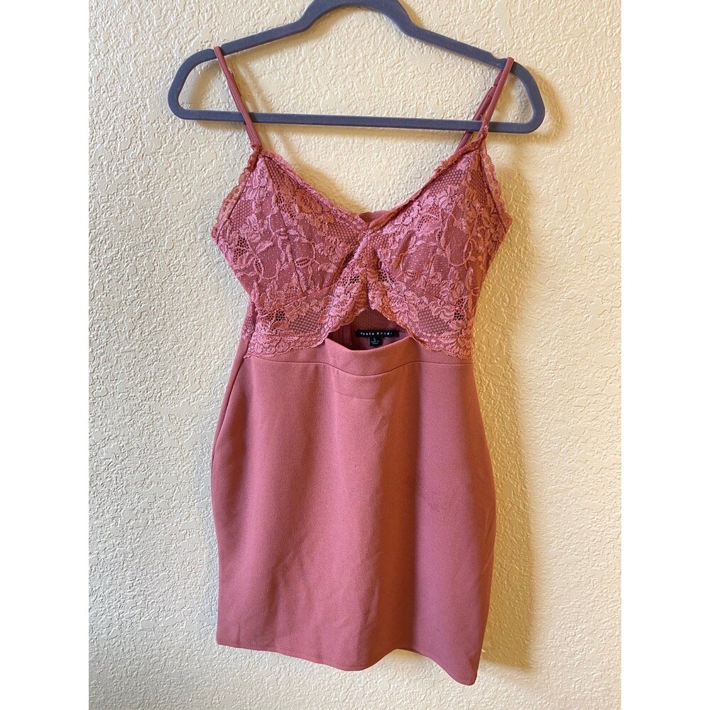 Fashion Nova Haute Monde Mauve / Rust Lace Top Mini Dress